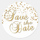 Save The Date | Gold Confetti Dots Runder Aufkleber (Vorderseite)