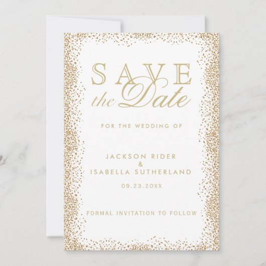 Save the Date Gold Confetti und White (Vorderseite)