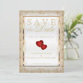 Save the Date Gold Confetti und White (Stehend Vorderseite)