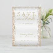 Save the Date Gold Confetti und White (Stehend Vorderseite)