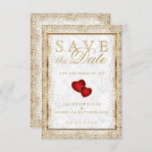 Save the Date Gold Confetti und White Damask (Vorne/Hinten)