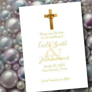 Save the Date Gold Cross mit Hochzeitsrennen
