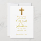 Save the Date Gold Cross mit Hochzeitsrennen Foto (Vorderseite)