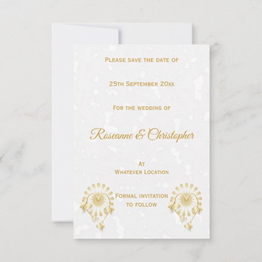 Save the Date Gold Floral Heart Butterfells Einladung (Rückseite)