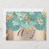Save the Date Gold Floral Rose Aqua Blue (Rückseite)