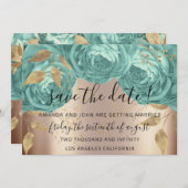 Save the Date Gold Floral Rose Aqua Tiffanyys (Vorne/Hinten)