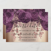 Save the Date Gold Floral Rose Herbst Lila (Vorne/Hinten)