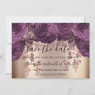 Save the Date Gold Floral Rose Herbst Lila
