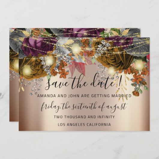 Save the Date Gold Floral Rosen Lights (Vorne/Hinten)