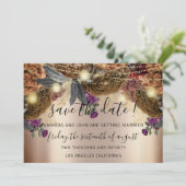 Save the Date Gold florale Rose Herbstbraun (Stehend Vorderseite)