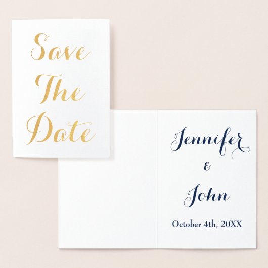 Save the Date Gold Foil Blaues Elegantes Folienkarte (Anzeige)