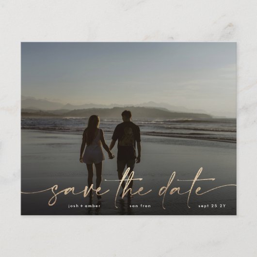 Save the Date Gold Foil Budget Modernes Foto Flyer (Vorne)