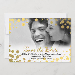 SAVE THE DATE Gold Foil Confetti Dots Fotokarte Einladung