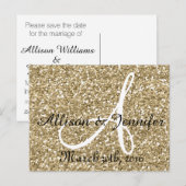 Save the Date Gold Glitzer Imitate Fossil Ankündigungspostkarte (Vorne/Hinten)