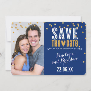 SAVE THE DATE Gold Glitzer Konfetti Königsblau
