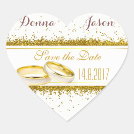 Save the Date Gold Glitzer Rings - Heftaufkleber Herz-Aufkleber