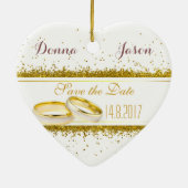 Save the Date Gold Glitzer Rings - Herzdekoration Keramik Ornament (Hinten)