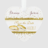 Save the Date Gold Glitzer Rings - Herzdekoration Ornament (Vorderseite)