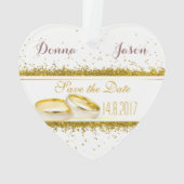 Save the Date Gold Glitzer Rings - Herzdekoration Ornament (Rückseite)