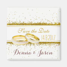 Save the Date Gold Glitzer Rings - Magnet