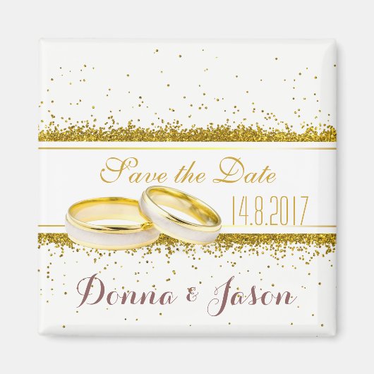 Save the Date Gold Glitzer Rings - Magnet (Vorne)