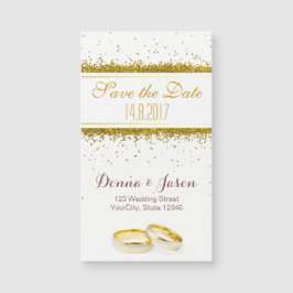 Save the Date Gold Glitzer Rings - Magnetkarte