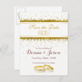 Save the Date Gold Glitzer Rings - Postkarte (Vorne/Hinten)