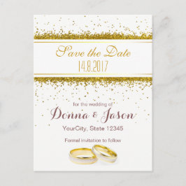 Save the Date Gold Glitzer Rings - Postkarte