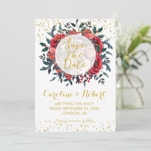 Save the Date Gold Glitzer Weihnachten (Stehend Vorderseite)