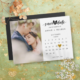 Save the Date Gold Heart Calendar Foto Magnetic Magnetkarte