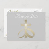 Save the Date Gold Hochzeiten und Cross Ankündigungspostkarte (Vorne/Hinten)