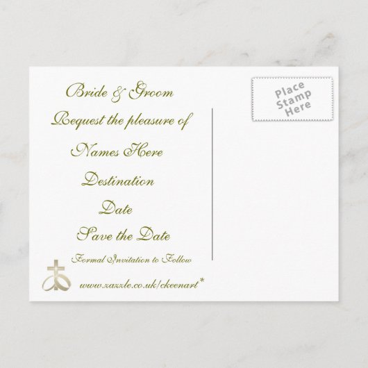 Save the Date Gold Hochzeiten und Cross Ankündigungspostkarte (Rückseite)