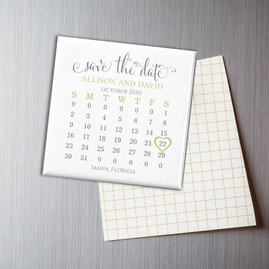 Save the Date Gold-Kalendervorlage Magnet