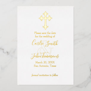 Save the Date Gold kreuzen jedes Foto in Farbe zur Folien Feiertagskarte