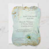 Save the Date Gold Leaf Peacock Feather Elegant Einladung (Vorderseite)