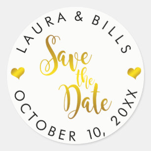 Save the Date Gold Liebe Glitzer Hochzeit Runder Aufkleber