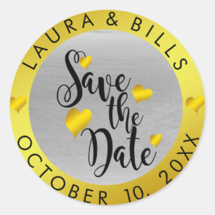 Save the Date Gold Liebe Glitzer Hochzeit Runder Aufkleber