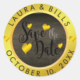 Save the Date Gold Liebe Glitzer Hochzeit Runder Aufkleber