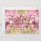 Save the Date Gold Pink Wreath Rose Wedding Bride (Vorderseite)