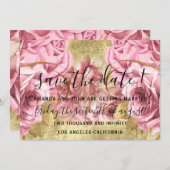 Save the Date Gold Pink Wreath Rose Wedding Bride (Vorne/Hinten)
