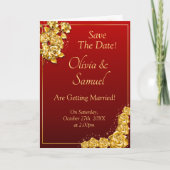 Save The Date - Gold Roses on Maroon Red    Karte (Vorderseite)