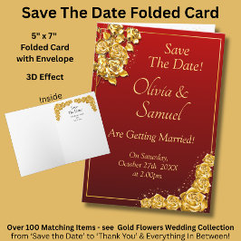 Save The Date - Gold Roses on Maroon Red    Karte