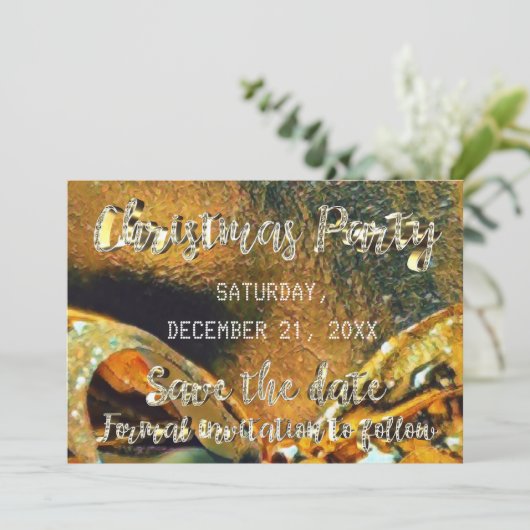 Save the Date Gold Script Ribbon Weihnachts-Party (Stehend Vorderseite)