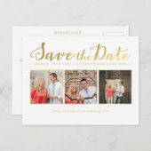 Save the Date Gold Script Typografie Fotokarten Ankündigungspostkarte (Vorne/Hinten)