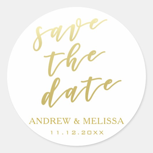 Save The Date | Gold Script Wedding Sticker (Vorderseite)
