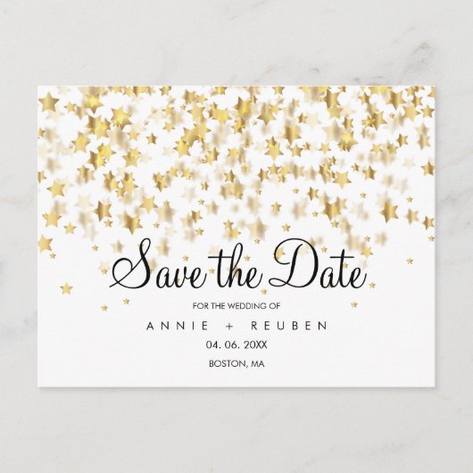 Save the Date Gold Stars Postkarte (Vorderseite)