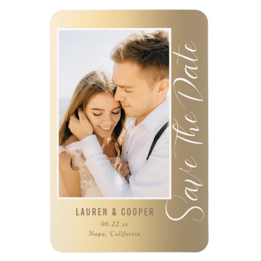 Save the Date Gold Stilvolle Script Moderne Hochze Magnet (Vertikal)