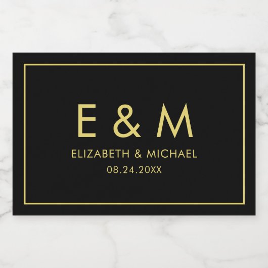 Save the Date Gold Stylish Simple Text Monogram Schaumweinetikett (Einzelnes Label)