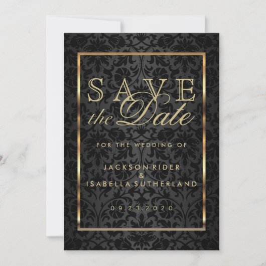 Save the Date Gold und Black Damask (Vorderseite)
