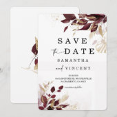 Save the Date Gold- und Burgundy-Karte Einladung (Vorne/Hinten)